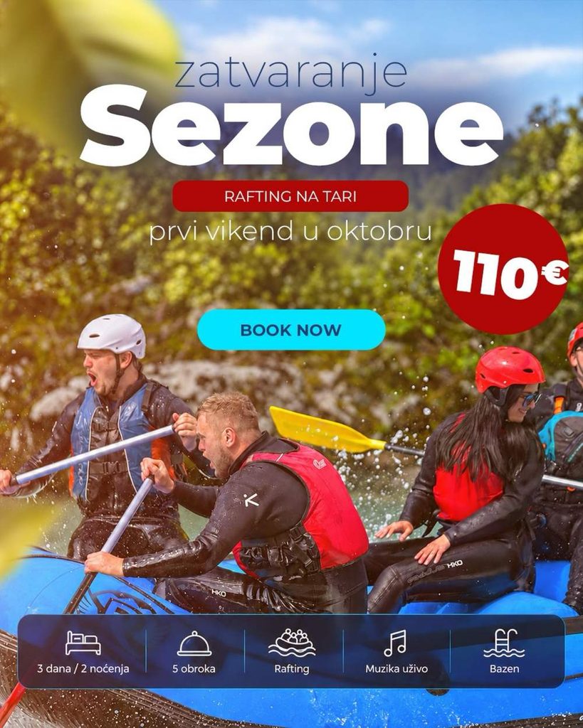 Zatvaranje rafting Tarom sezone 2026 - prvi oktobarski vikend u Rajskoj rijeci za 110 evra